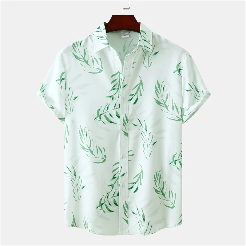 Hot Sale Art Flower Leaves Hawaiian Shirt For Men Summer Beach Vacation Short Sleeve Tops 3d Print T Shirts Button Lapel Blouse