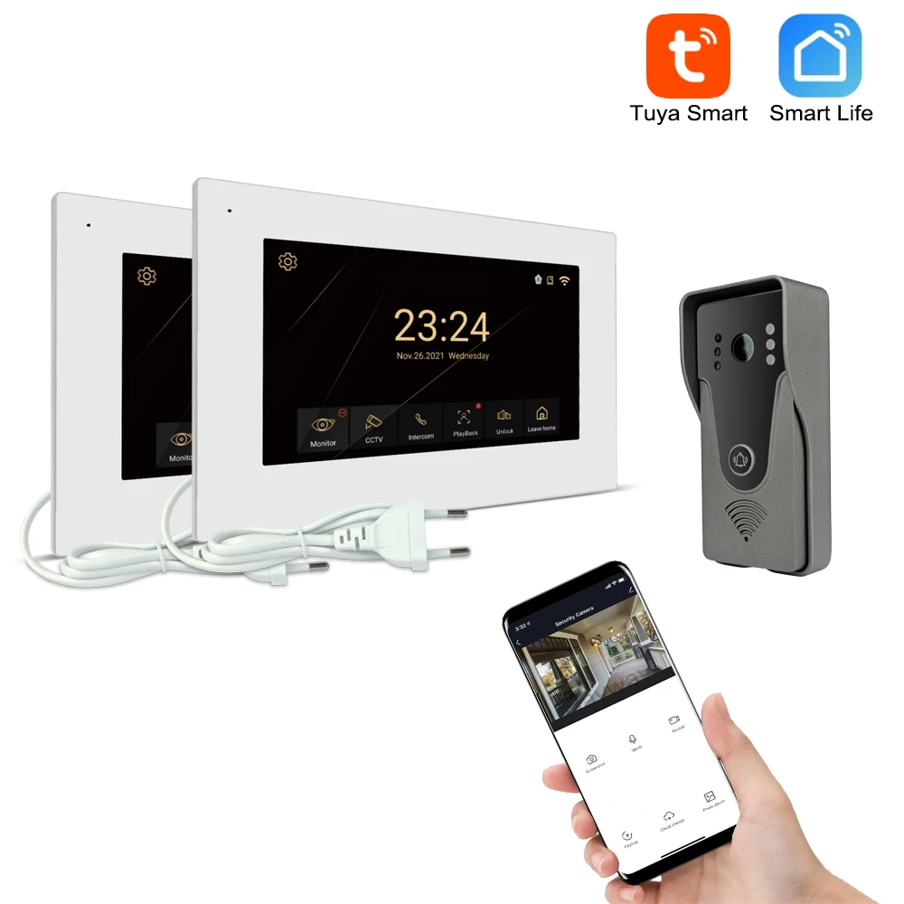 Sistema de intercomunicação de vídeo sem fio inteligente, Home Intercom WiFi Doorbell, One Call Panel, Vários Displays, 1080P