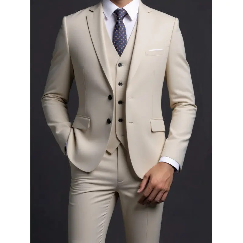 Pak (blazer + vest + broek) Heren Modieus Heren Zakelijk Britse stijl Effen kleur Banket Gastheer Casual trouwpak