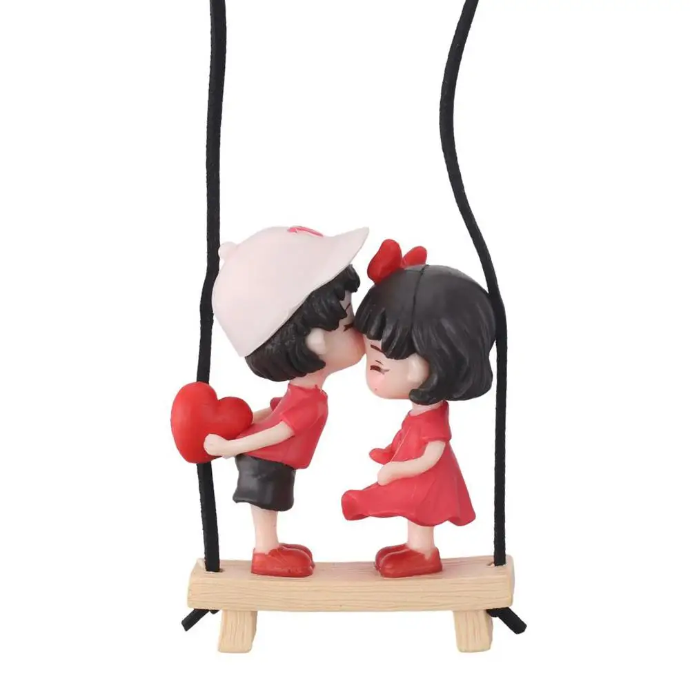 Boy and Girl Swinging Couple Pendant Car Hanging Resin Red Lovers Rear View Mirrior Hanging 2.56x2.56x1.18in