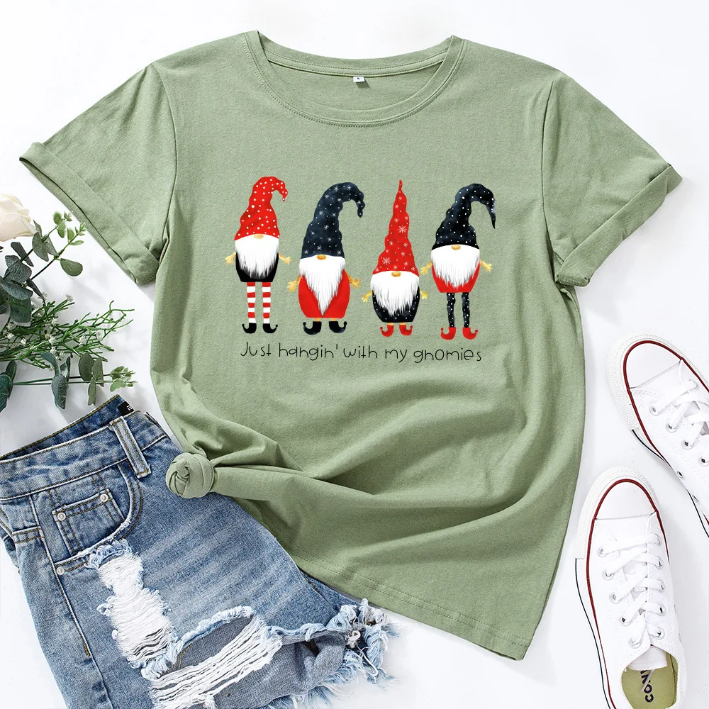 Boring Honey The Santa Claus Printing Women's Clothes For Women Round Collar Short Sleeves Christmas Clothing Women's T-Shirts