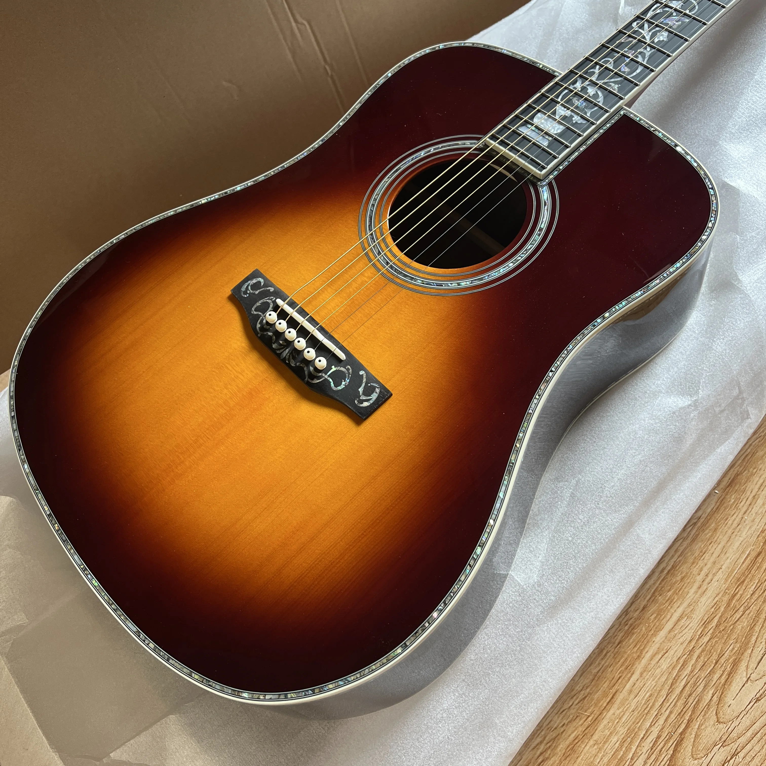 Shipped from USA, D45 Sunburst Acoustic Guitar, Abalone Shell Inlay, 6‑String Folk Guitar, Wood Guitar for Professional Stage Play, Hot‑selling Musical Instrument, Premium Gift Option, Free Shipping