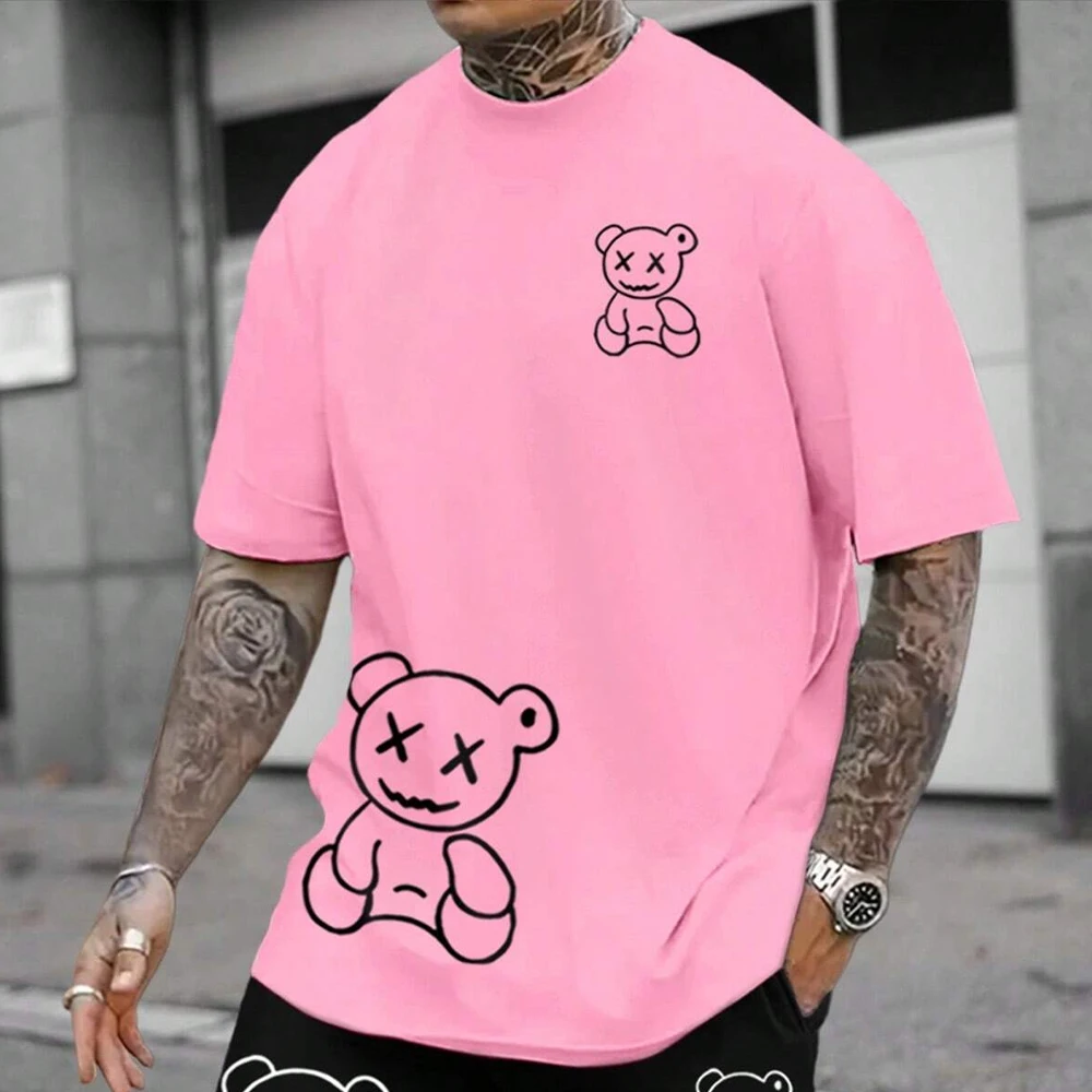 2025 Summer Men's Clothing 100% Cotton Men T-shirt HD Printing Funny Bear Going Out Track Boyfriend Gift image 2