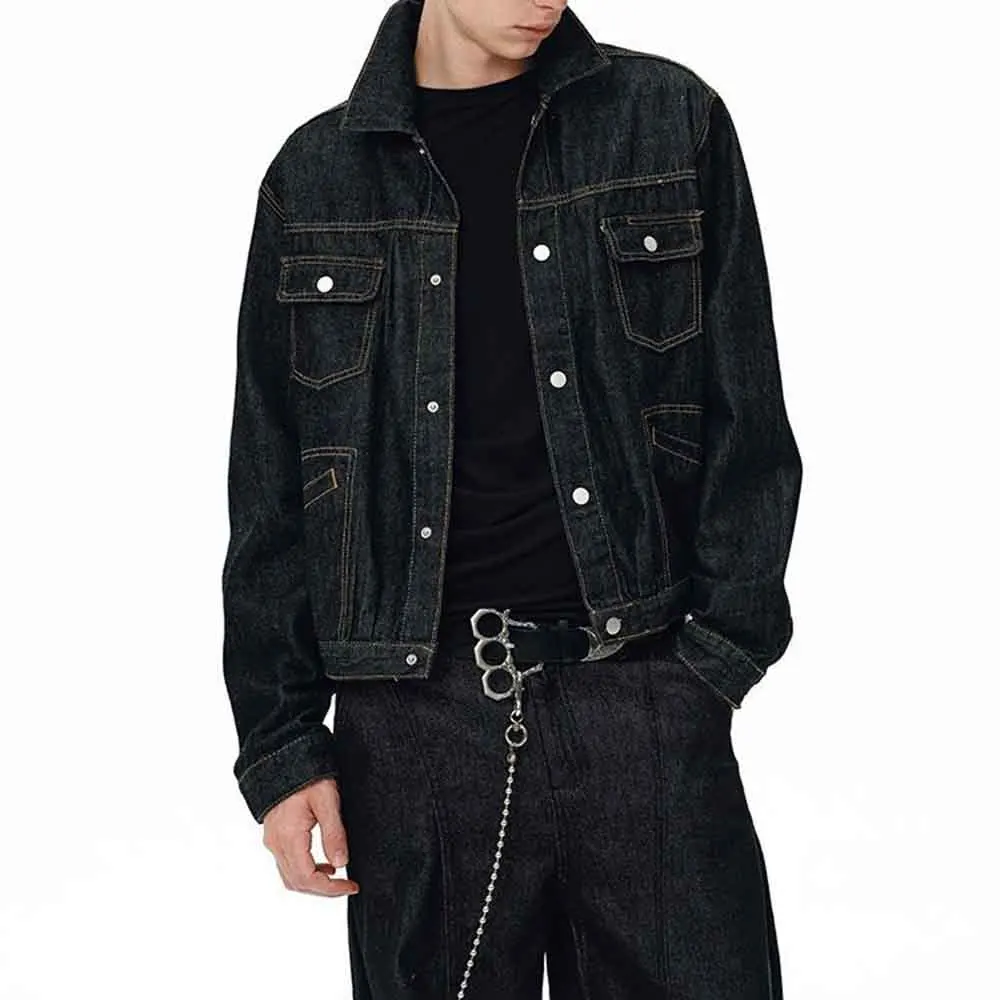 

Новая осенне-зимняя мужская однотонная джинсовая куртка в американском стиле ретро, модные тенденции, свободные повседневные нишевые мужские топы High Street