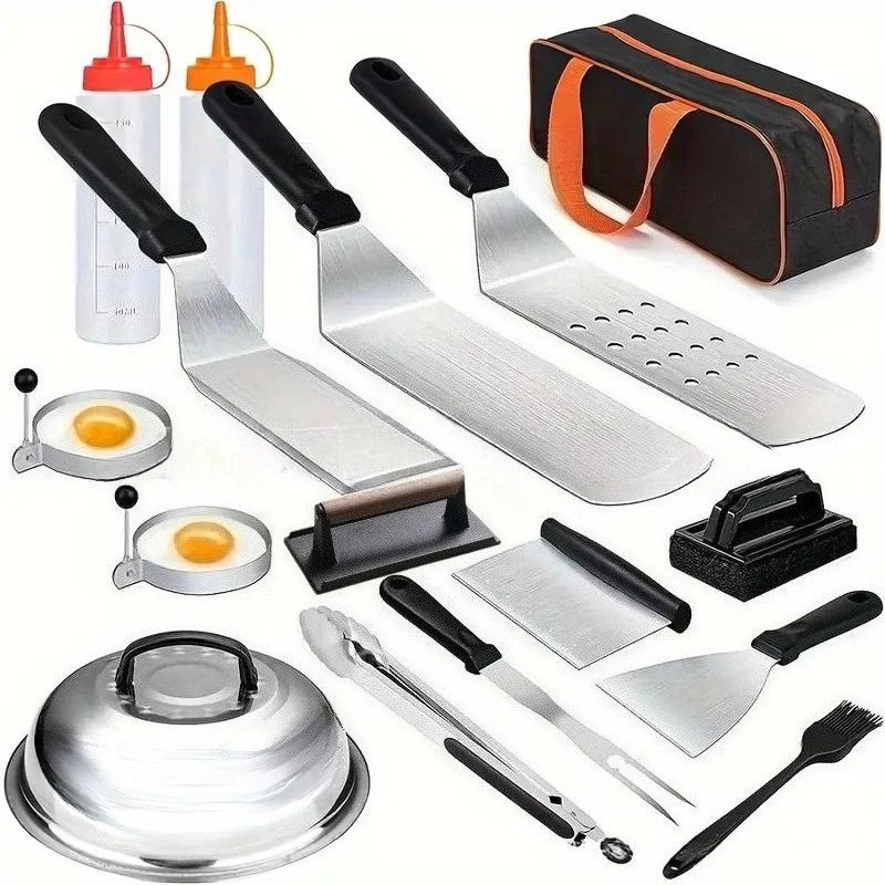 

16 pcs Hibachi Flat Top Grill Tools,Griddle Accessories Kit,Grill Spatula Gift Set with Enlarged Spatulas,Scraper for Grilling