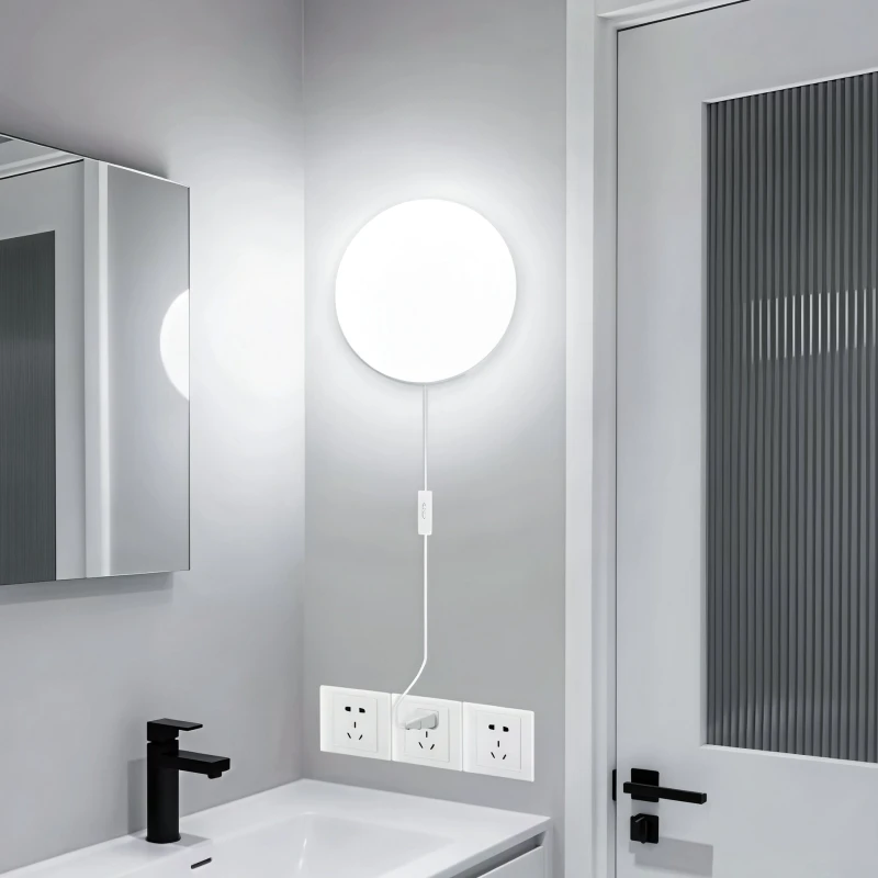 Plastic LED Bathroom Wall Lamp Oval/Square Surface Mounted Moistureproof Sconce Garden Porch Ceiling Lights With EU/US Plug Cord