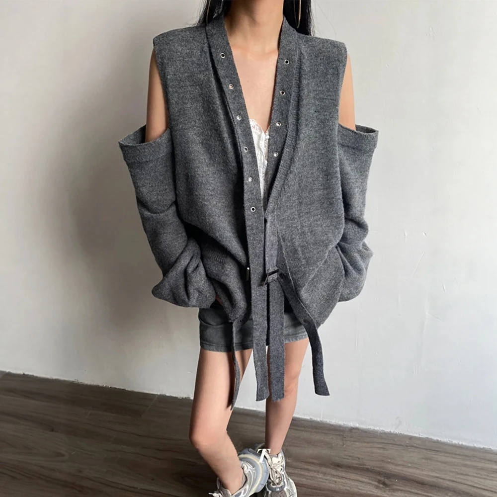 

STUDIO Lazy Sle Women's Knitted Sweater Coat Loose Fit Open Cardigan Spring Autumn Cotton Blend Long Sve Midi Top