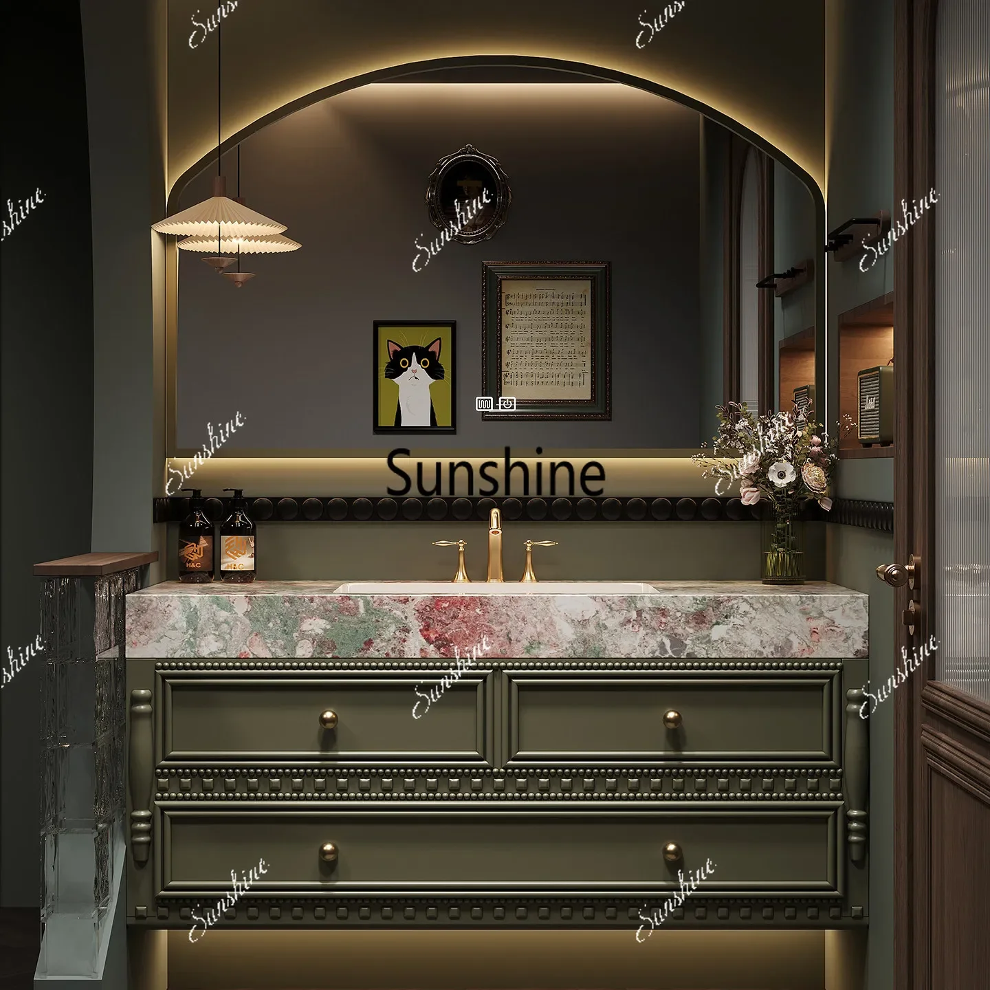 YYFrench Slate Seamless Bathroom Washbasin Cabinet Combination Toilet