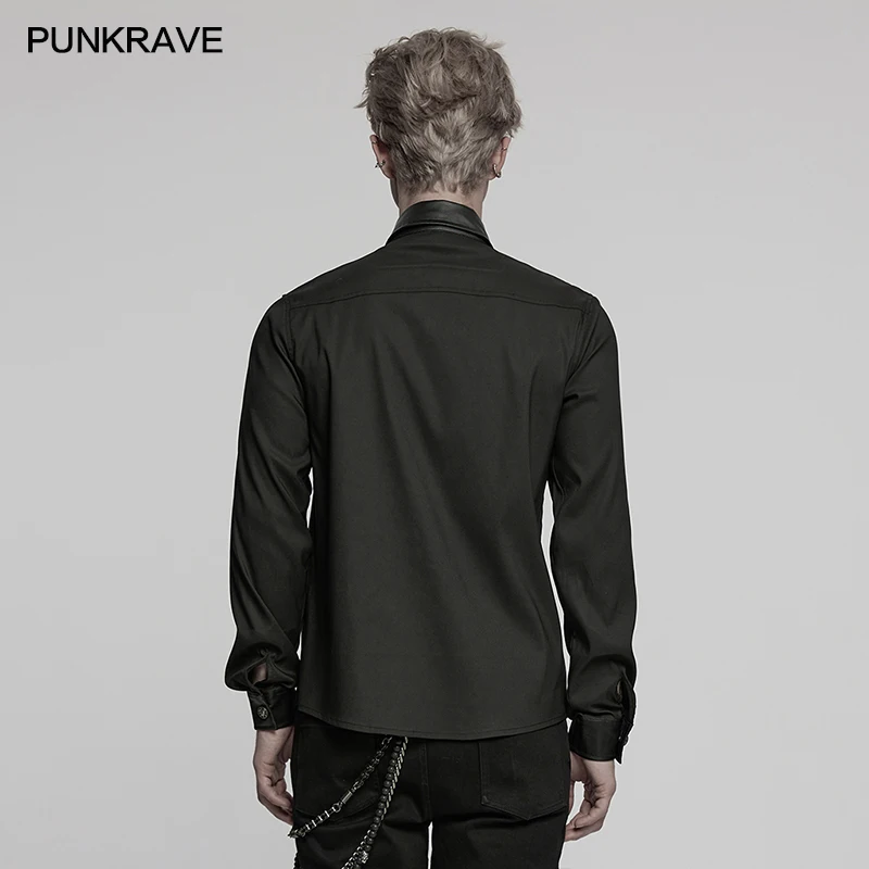 Punk rave masculino punk retalhos design ombros com rebites bonito treet camisa personalizado moda topos primavera outono