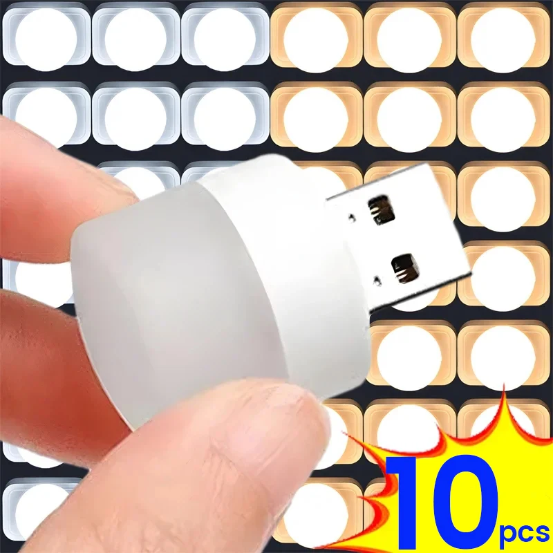 10/1Pcs LED Mini USB Night Light Eye Protection Book Reading Light Warm White USB Plug PC Mobile Power Charging Night Lamp