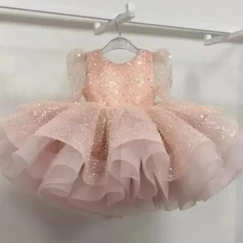 Fashion Baby Girl Princess Sequins Dress Toddler Child Vestido Long Sleeve Wedding Party Pageant Birthday Baby Clothes 1-12Y