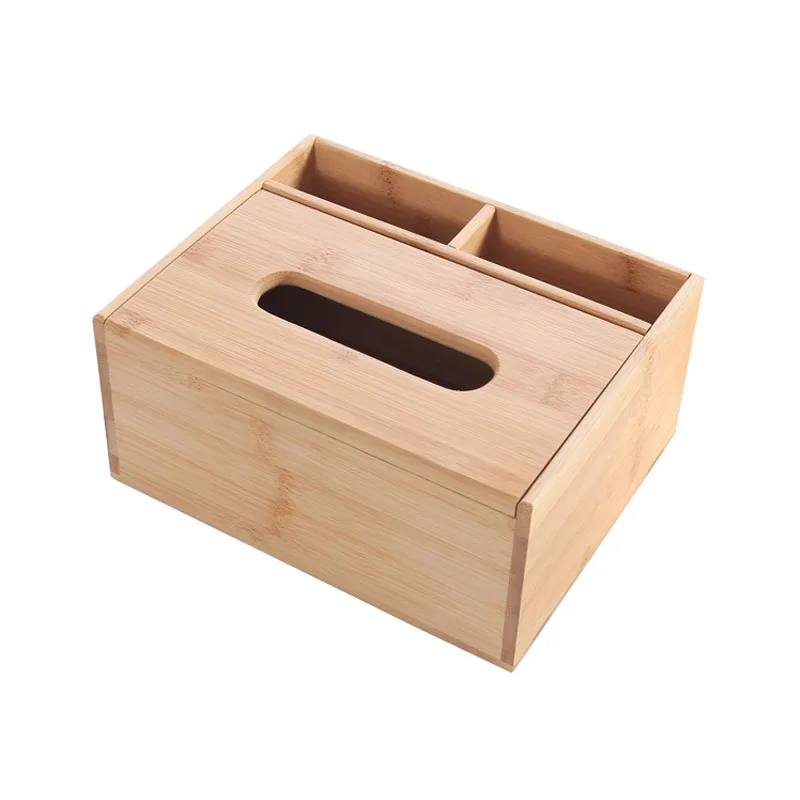 

Modern Bamboo And Wood Desktop Multifunctional Creative Tissue Remote Control Storage Box