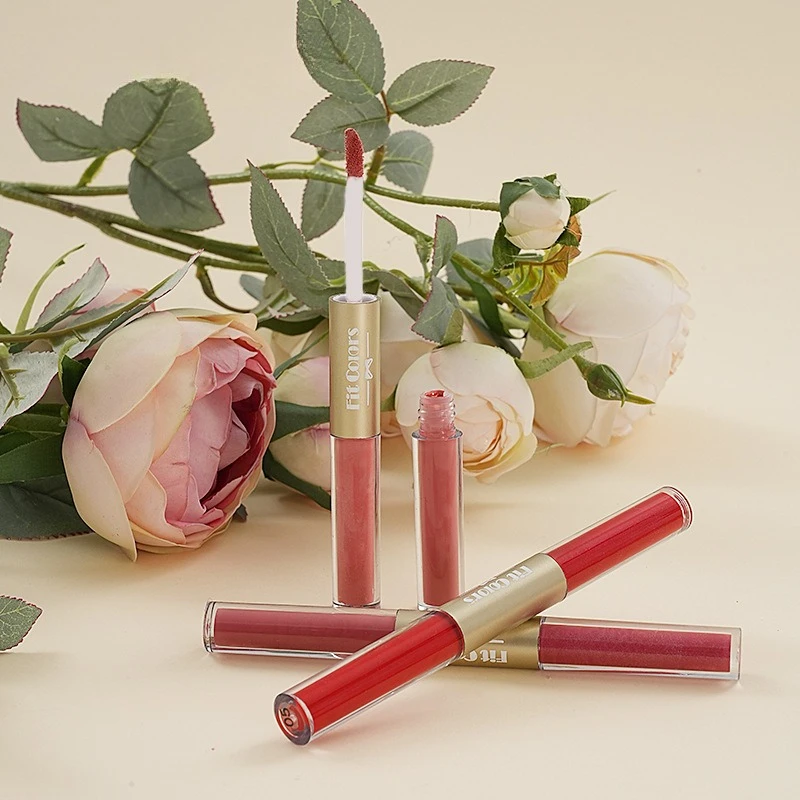 Brillo de labios de doble punta 2 en 1, acabado mate y brillante, a prueba de transferencia, lápiz labial líquido resistente al agua altamente pigmentado de larga duración
