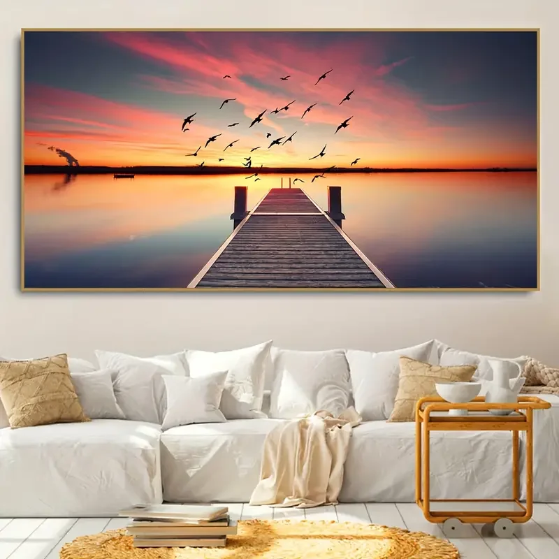 Современный художественный пейзаж под закатом без рамы, холст с принтом, идеальный подарок для спальни, гостиной, коридора
