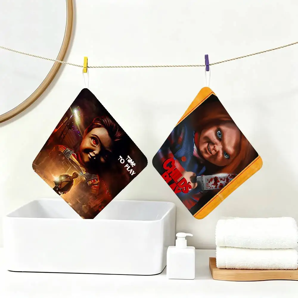 C-Chucky Horror Movie Polyester Cotton Hand Wiping Towel with Hanging Loop, Lightweight for Home and Commercial Use