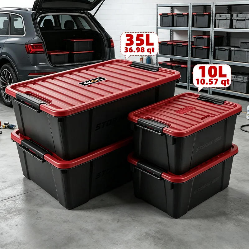 EKOA 2Pack 20L/21QT 35L/37QT Heavy Duty Storage Box with Lid, Stackable Plastic Storage Bins with Secure Latches &
