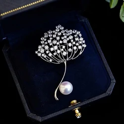 MeibaPJ Natural Pearl Dandelion Corsage Brooch Fashion Sweater Jewelry for Women Empty Tray