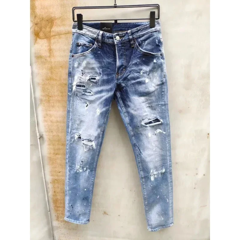 

Skinny Brand Dsq2 Men Skinny ICON Coolguy Jeans Casual 100% Cotton Denim Male Brand Clothing Destroy Hole Pants 893