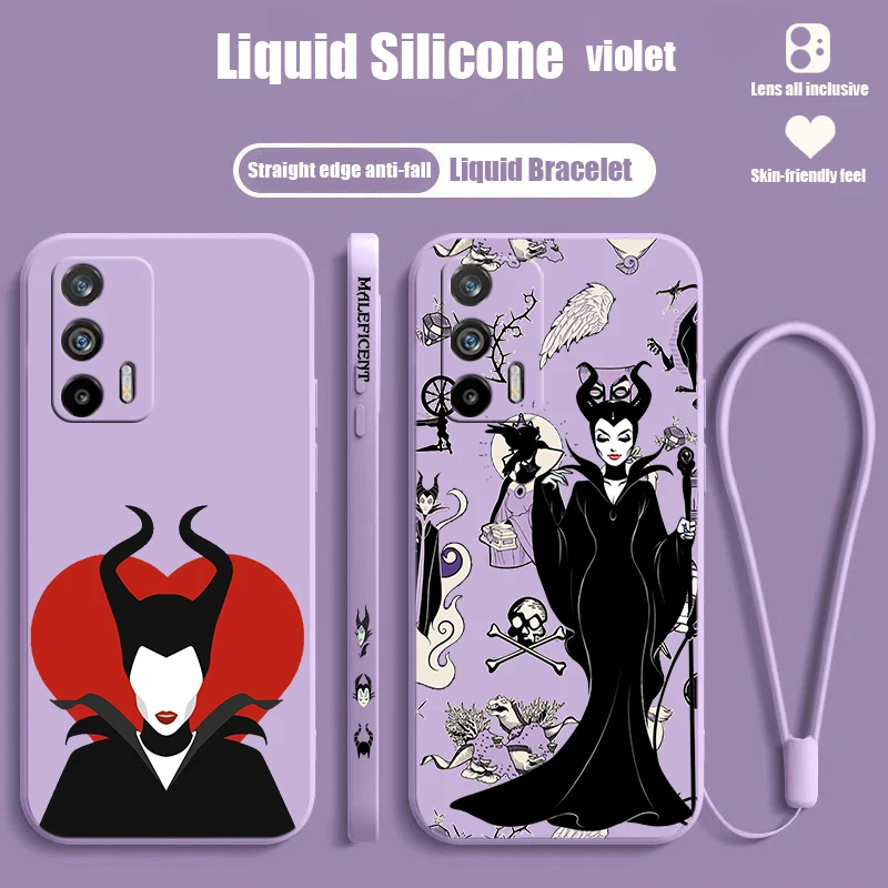 Disney Cute Maleficent For Realme Q5 GT Neo 5 3T 3 XT X3 C55 C30 C21Y C11 C2 Explorer Master Liquid Left Rope Phone Case