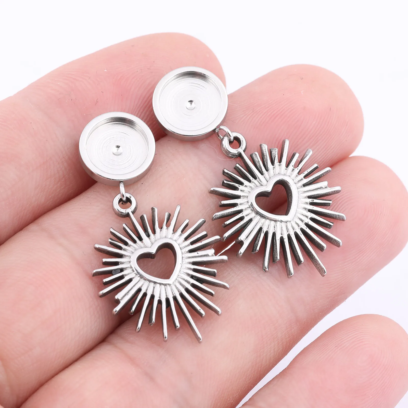 6pcs Stainless Steel Fit 8mm Round Cabochon Earring Base Blanks Studs With Charms Diy Bezel Settings For Jewelry Making