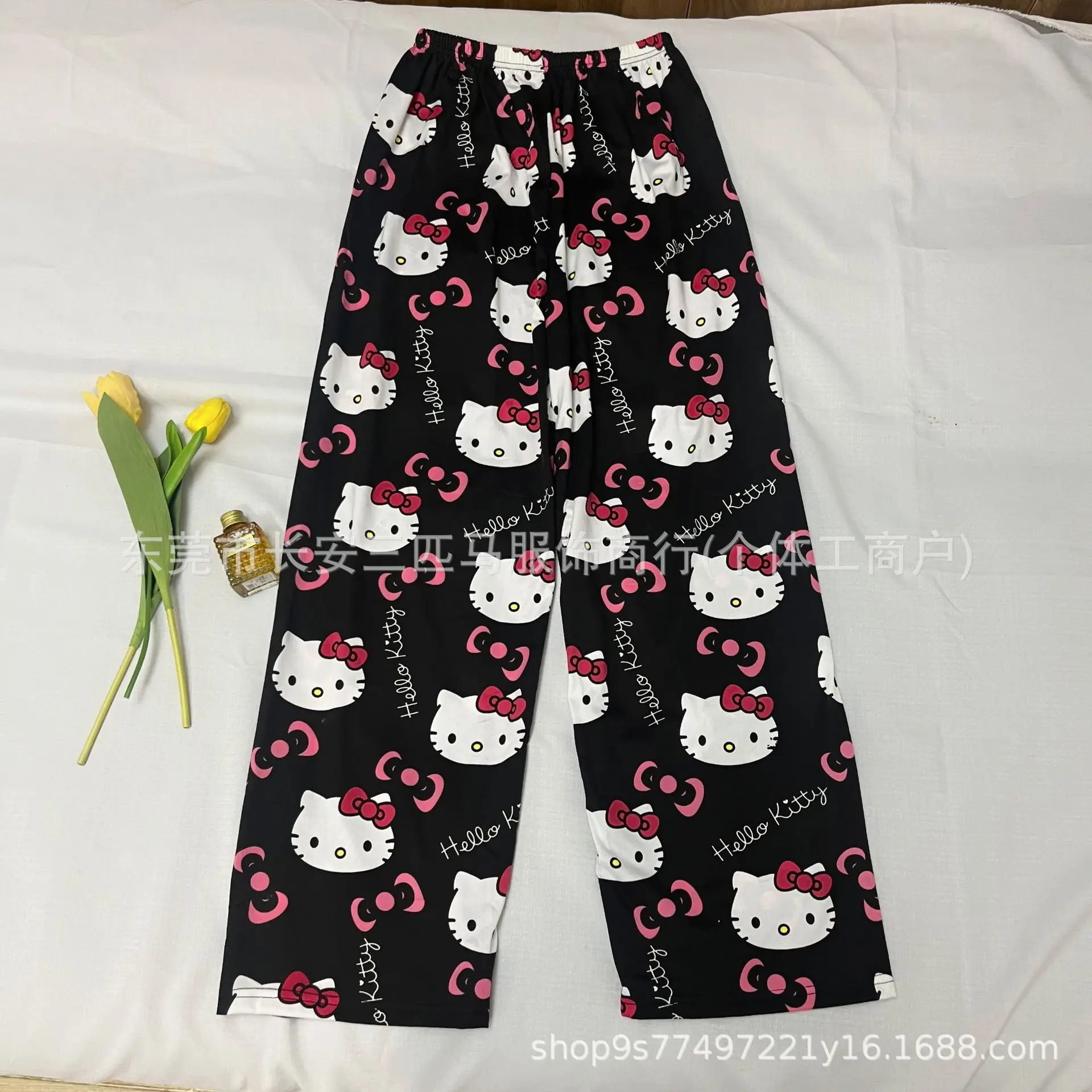 Sanrio-pantalones de pijama finos para hombre y mujer, ropa de algodón, holgada, con dibujos animados, a la moda, para verano