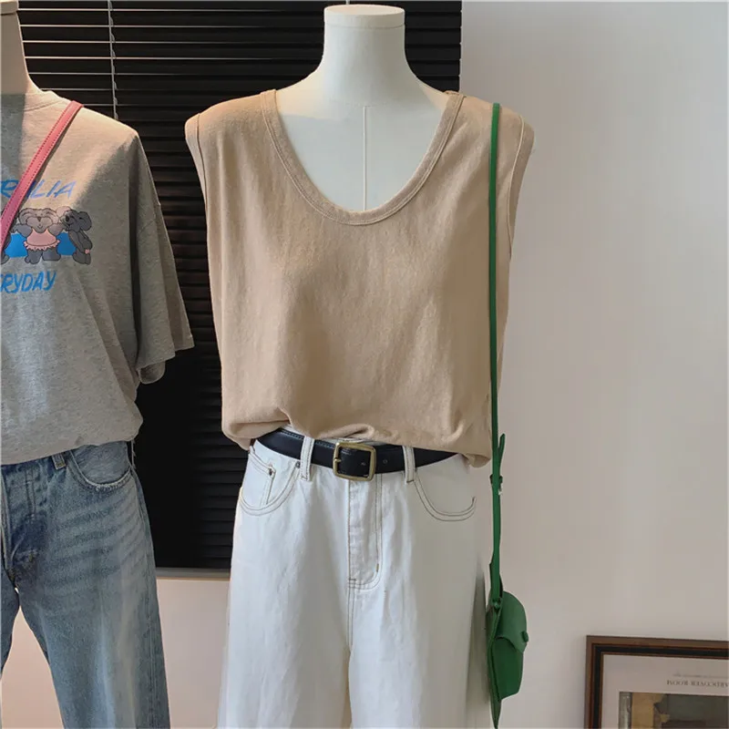 Bardzo Duży Rozmiar Letnia Luźna Koszulka Bez Rękawów z Bawełny i Lnu, Cienka, Codzienna, Idealna na Dojazdy do Pracy, Plus Size, dla Puszystych Kobiet