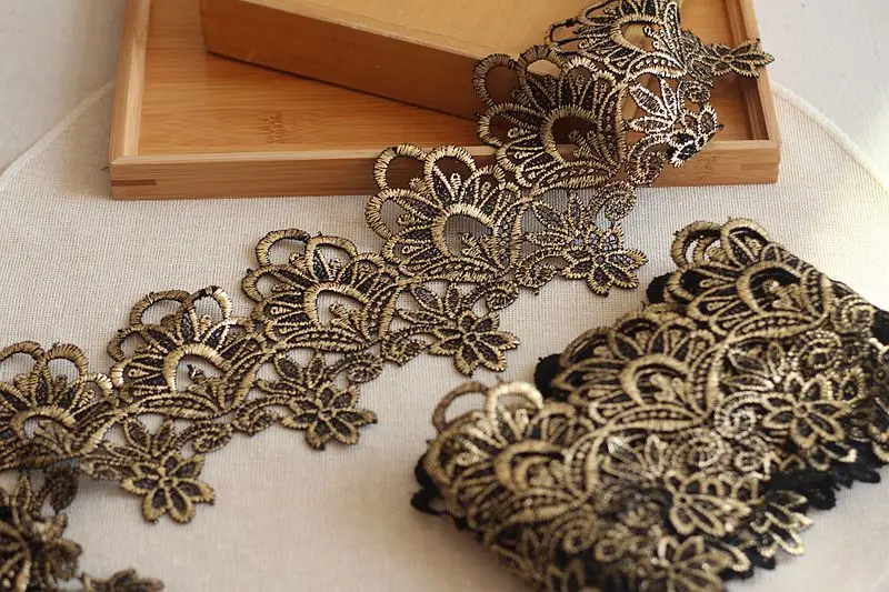 9cm Wide-2yards/lot Victorian Antique Gold Embroidery Lace Trim In Metallic Gold For Bridal,wedding Gown Ribbon