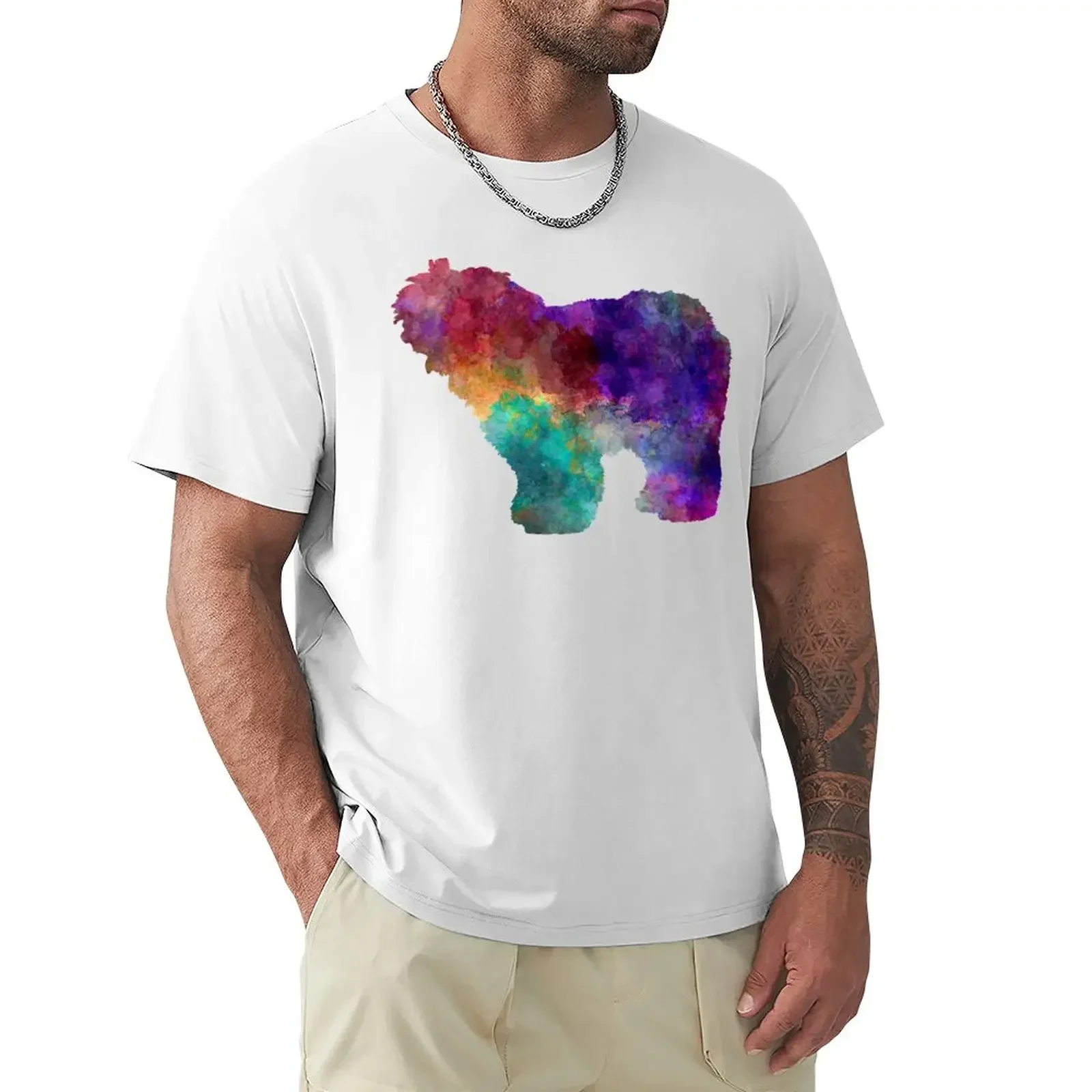 Camiseta de algodón para hombre, ropa hippie de gran tamaño con cola de oveja en acuarela, Inglés Antiguo