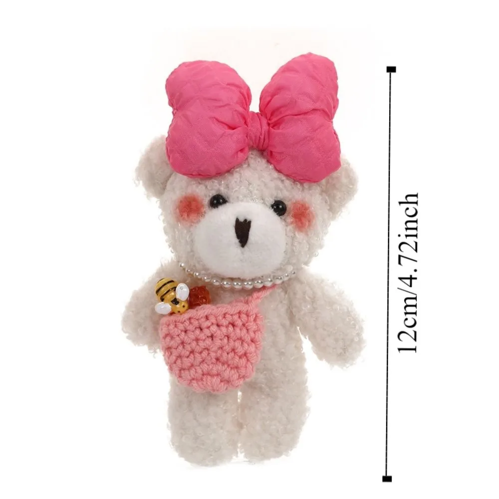 Chaveiro de Urso Peludo com Laço, Acessório de Bolsa, Pingente de Urso de Pelúcia Kawaii, Brinquedo de Urso de Pelúcia Macio de 12cm, Decoração para Mochila