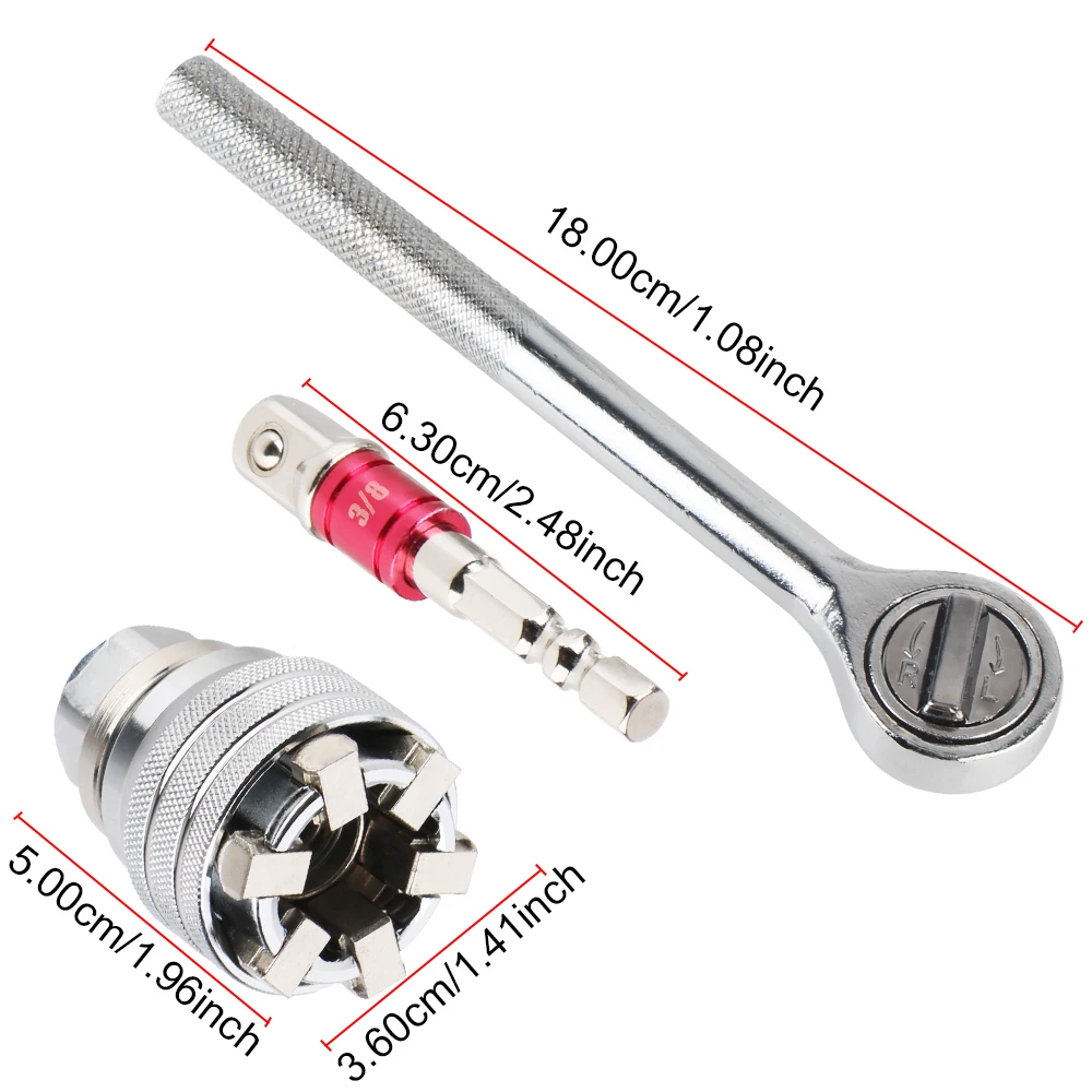 10-19mm Adjustable Socket Adapter Multifunctional 3pcs Wrench Socket Sleeve Converter 3/8