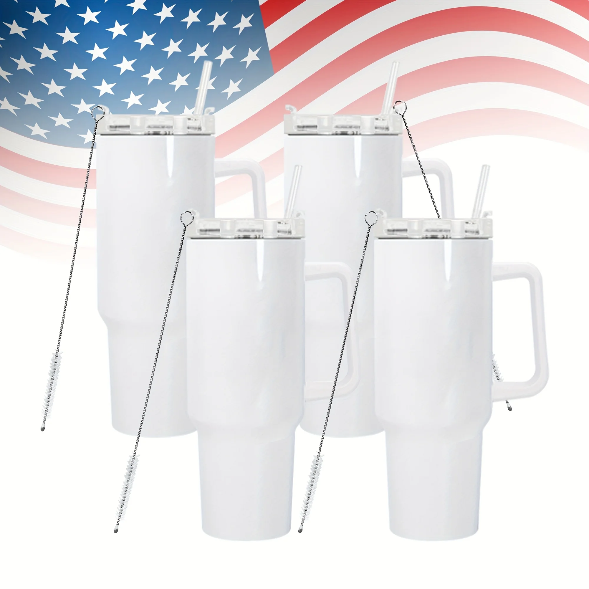 

4pack 40oz Sublimation Blank Tumblers With Straw And Straw Brush, Insulated Double Wall Vacuum Stainless Steel Tumblers Perfectly For Drinking, Gifts And Sports Activities. Local Warehouse