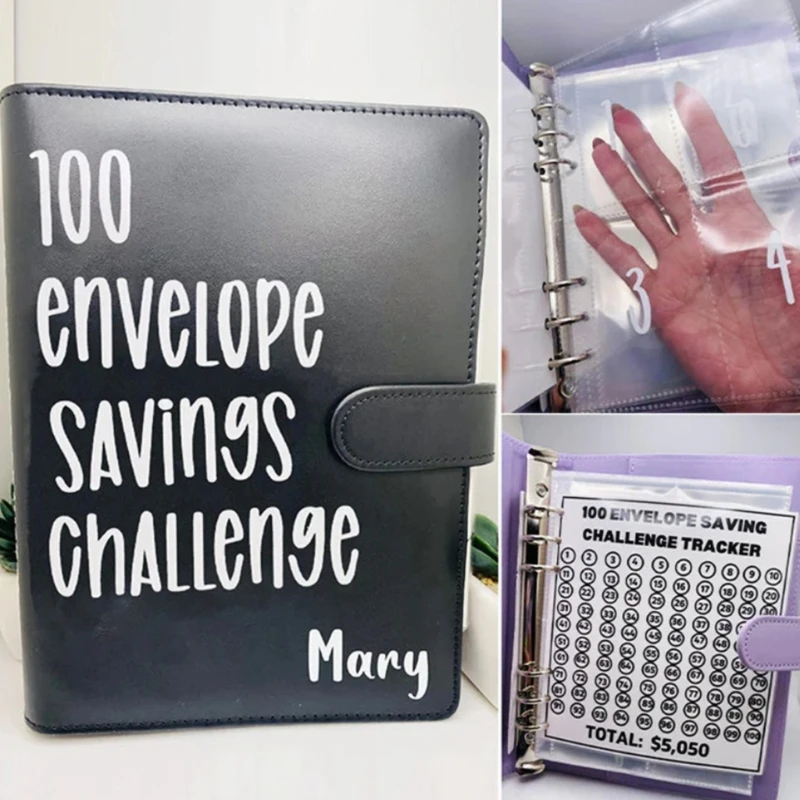 مجموعة مخطط الميزانية مع مغلفات نقدية وملصقات أرقام، مجلة مخطط الميزانية المكونة من 6 حلقات لوضع الميزانية Y9RF