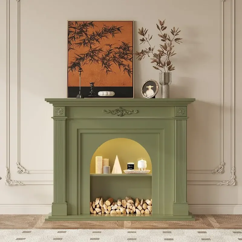 

French retro green solid wood fireplace cabinet decorative cabinet American living room fireplace side cabinet entrance entrance