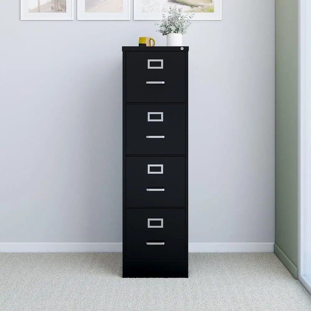 

4Drawer Vertical File Cabinet, Letter Size Documents, Lockable, 22 D x 14.9 W x 51.97 H, Black