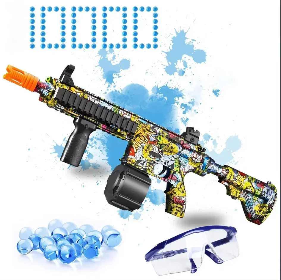 New M416 Manual & Electric Splatter Gun 2-in-1 water Ball Blaster With 10000 Eco-Friendly Water Beads Goggles For Outdoor Toys