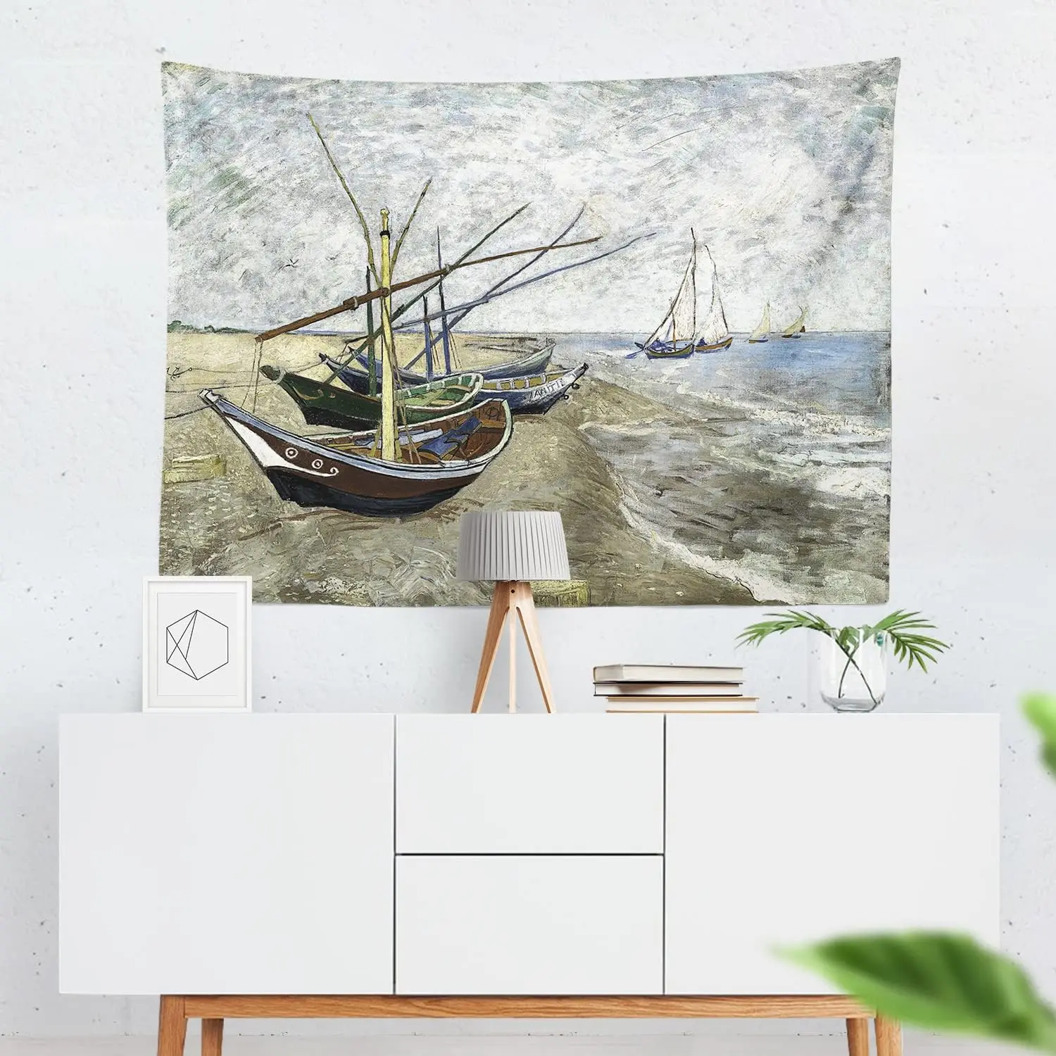 Nautical Boat Beach Tapestry Wall Hanging Coastal Ocean Seascape Maritime Art Print Rustic Fishing Scene Home Decor Living Room