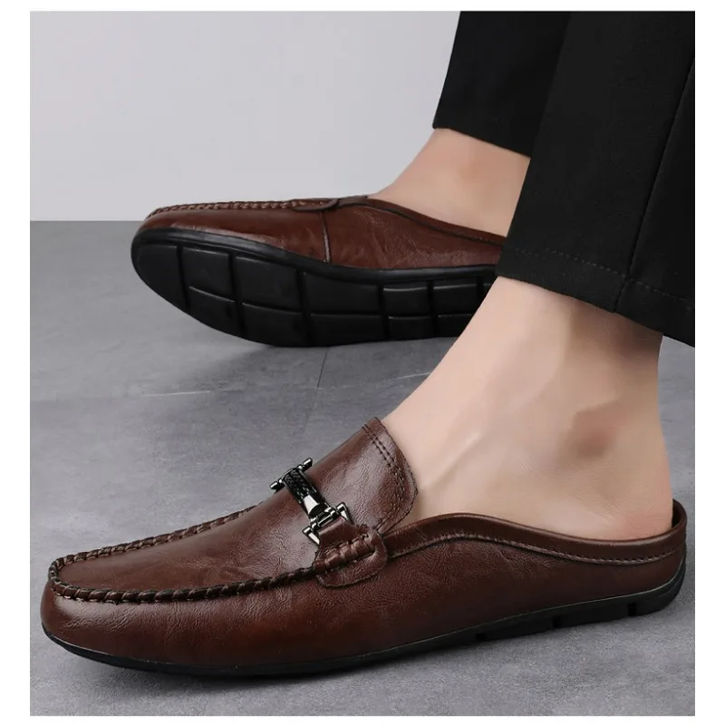 

British Style Men's Leather Casual Shoes Soft Soles Comfortable Flat Shoes Classic Brown Men's Daily Loafers Big Size：37-45