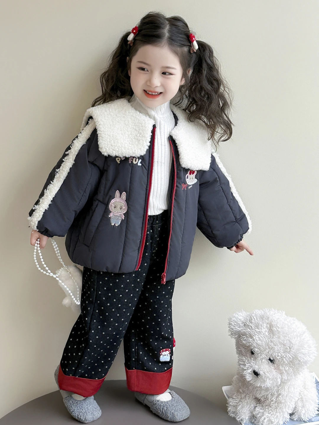 

Thiened Cotton Jaet for Girls Long Sve Collared Winter Coat Warm Children's Outerwear Sli Kids' Clothing