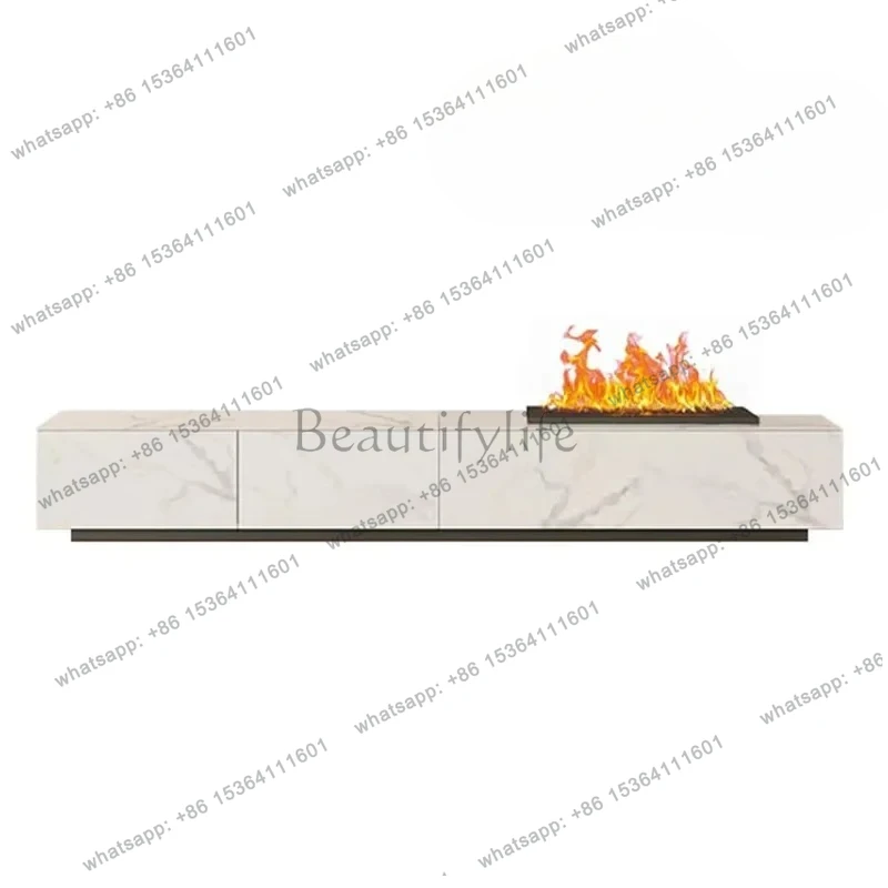 

Italian minimalist three-color flame fireplace rock slab TV cabinet villa integrated solid wood floor cabinet