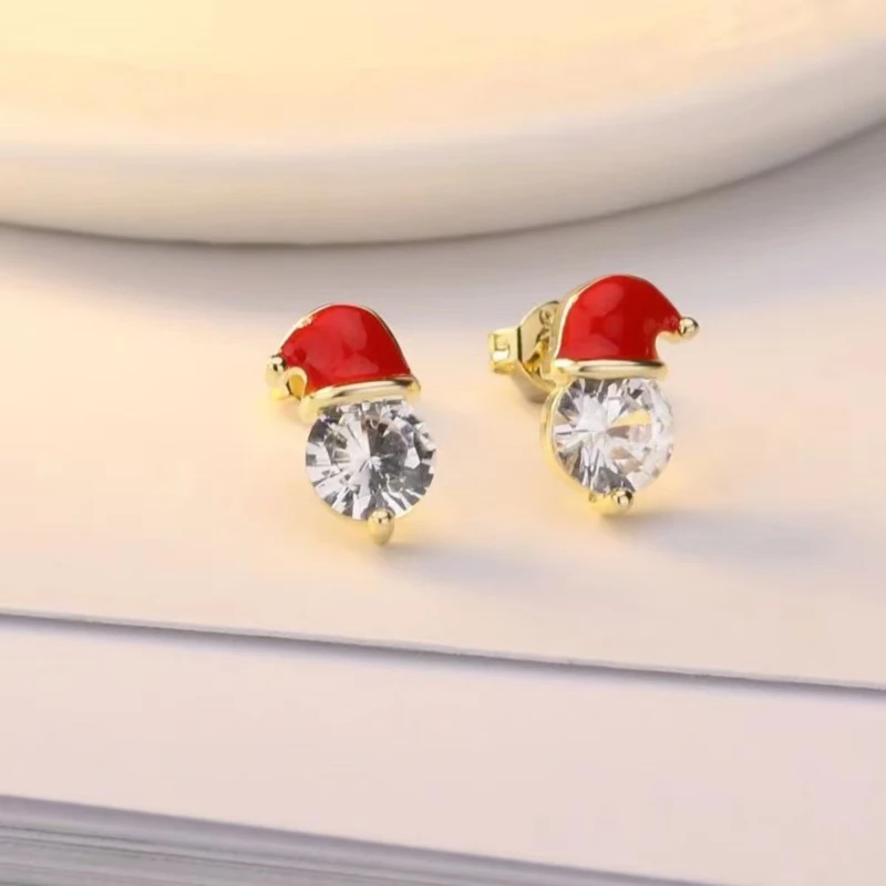 DELYSIA KING Chic Christmas Santa Claus Hat Ear Stud Alloy Crystal Earrings