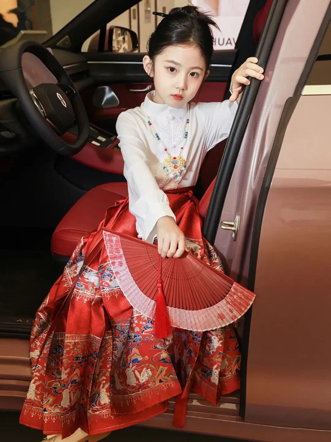 ฤดูร้อนสาวใหม่ Mamianqun ชุดเด็ก Chinoiserie เส้นทแยงมุม Ming พิมพ์ Hanfu ชุด