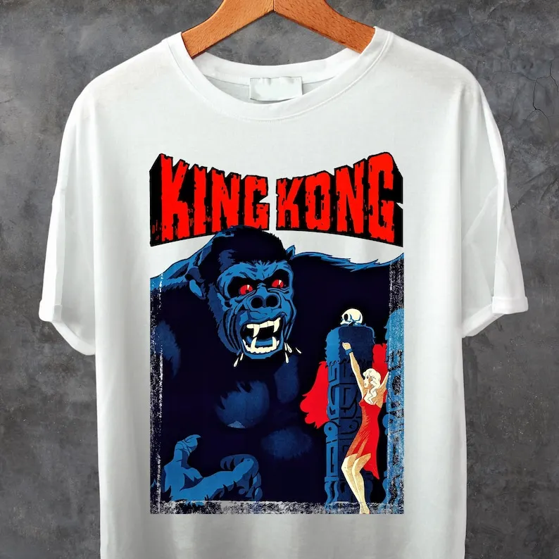 King Kong Movie Poster T-Shirt, Christmas Gift for Boys, Vintage Gorilla Tee for Noel, Fashionable Birthday Presents, Pop Cultur