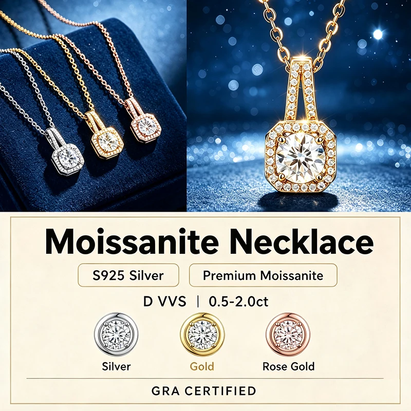 Charm Necklace Dainty - Colar de Moissanite Quadrado de 0,5-2ct,