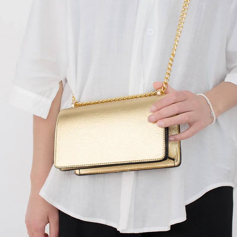 Fashion Gold Silver Chains Crossbody Bags for Women Litchi grain leather Small Cover Flap Handbags