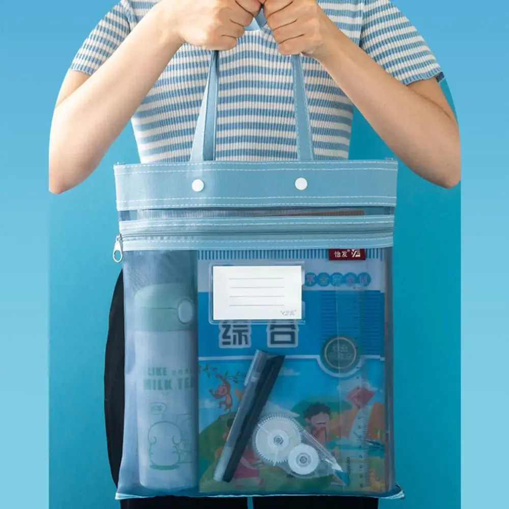 Multifunctional Mesh Zipper Pouch Transparent Thickened Test Paper Storage Bag Nylon Two-layer Partition File Folder Bag