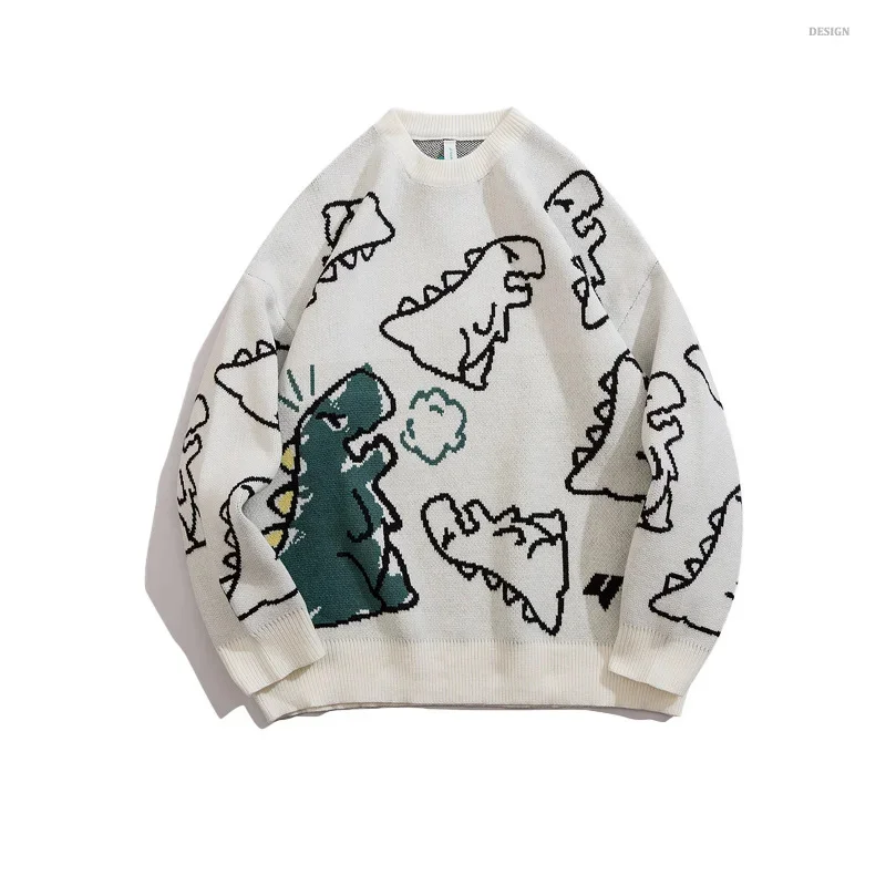 BOLUBAO 2024 Sweater Men Harajuku Knitted Hip Hop Streetwear Dinosaur Cartoon Pullover O-Neck Oversize Couple Male Sweaters