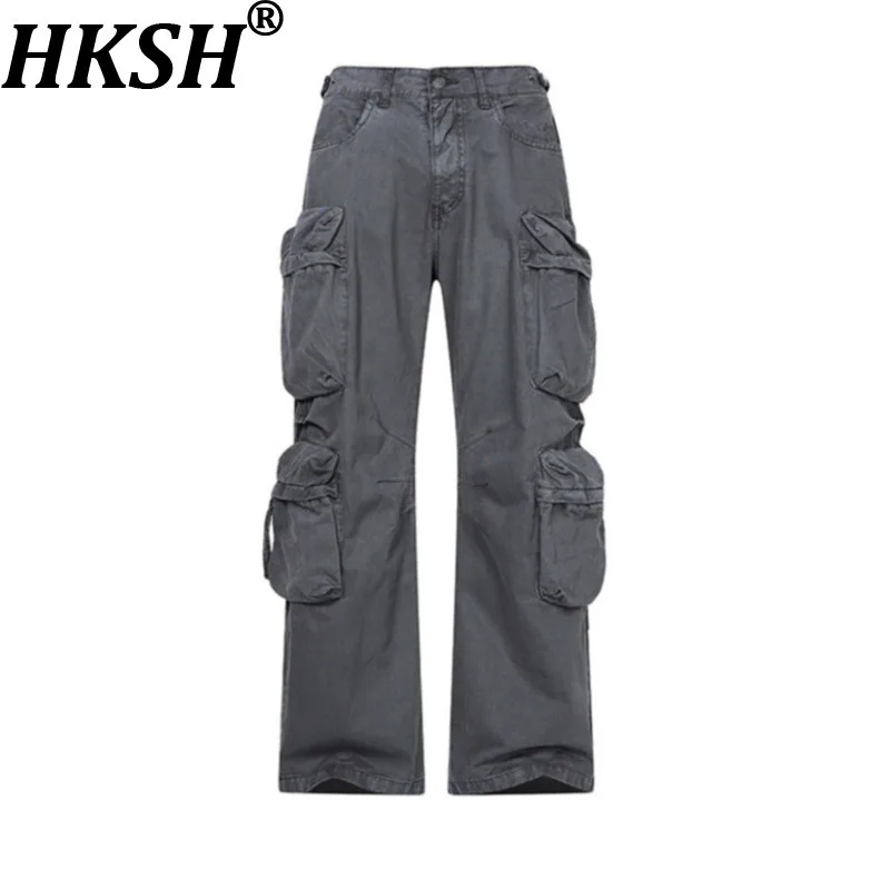 

HKSH Spring Autumn New Men Trend Punk Casual Tie Dyed Loose Cargo Pants Chic Retro Safari Style Multi-Pocket High Street HK12447