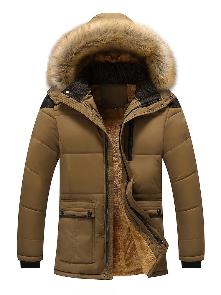 Plus Size 5XL Fur Collar Hooded Men Thick Winter Jacket New Fashion Warm Wool Liner Man Jacket and Coat Windproof Male Parkas