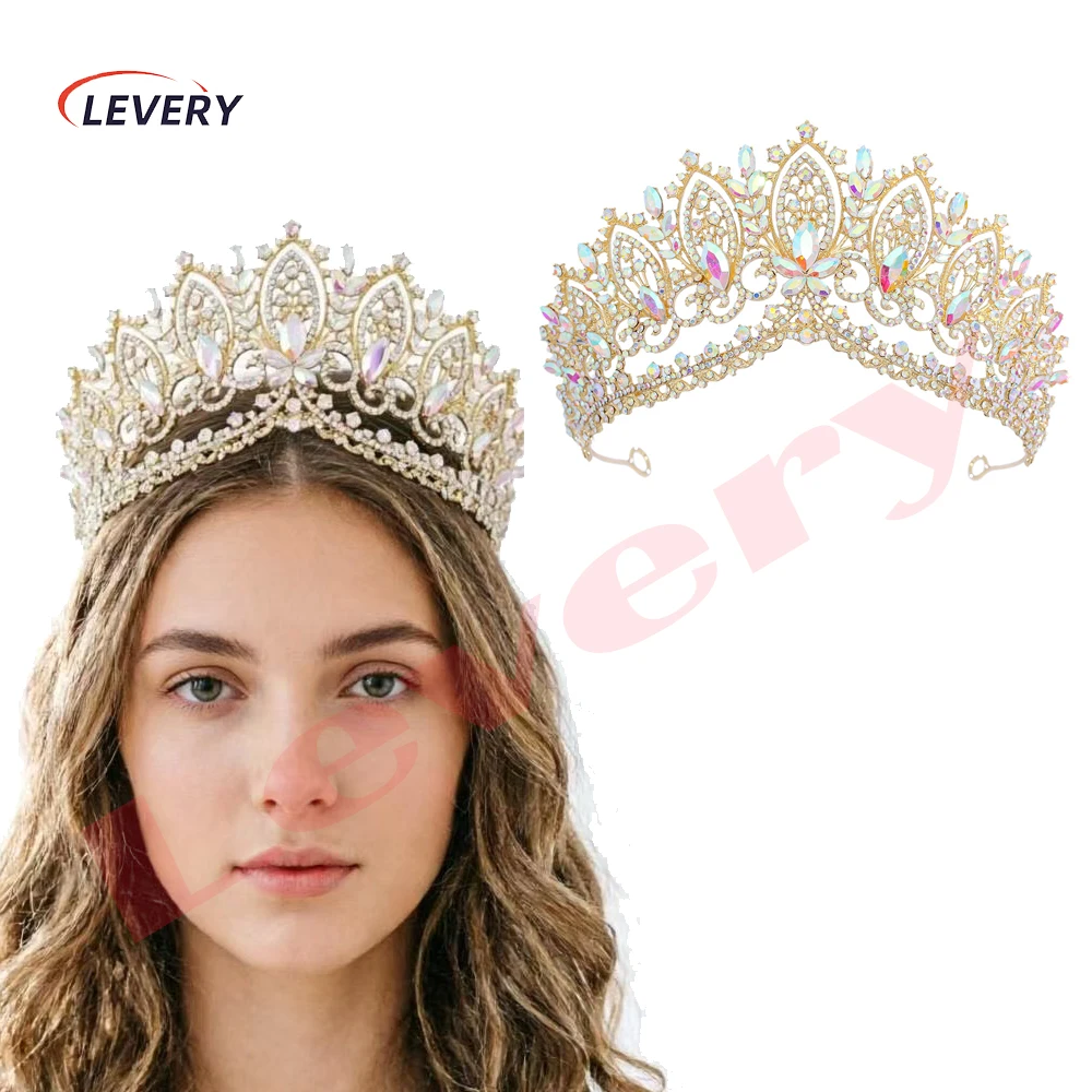 

Женские диадемы и хрустальные короны Levery 2026, высотой 8 см, с кристаллами, металлические аксессуары для волос для костюмов и дней рождения