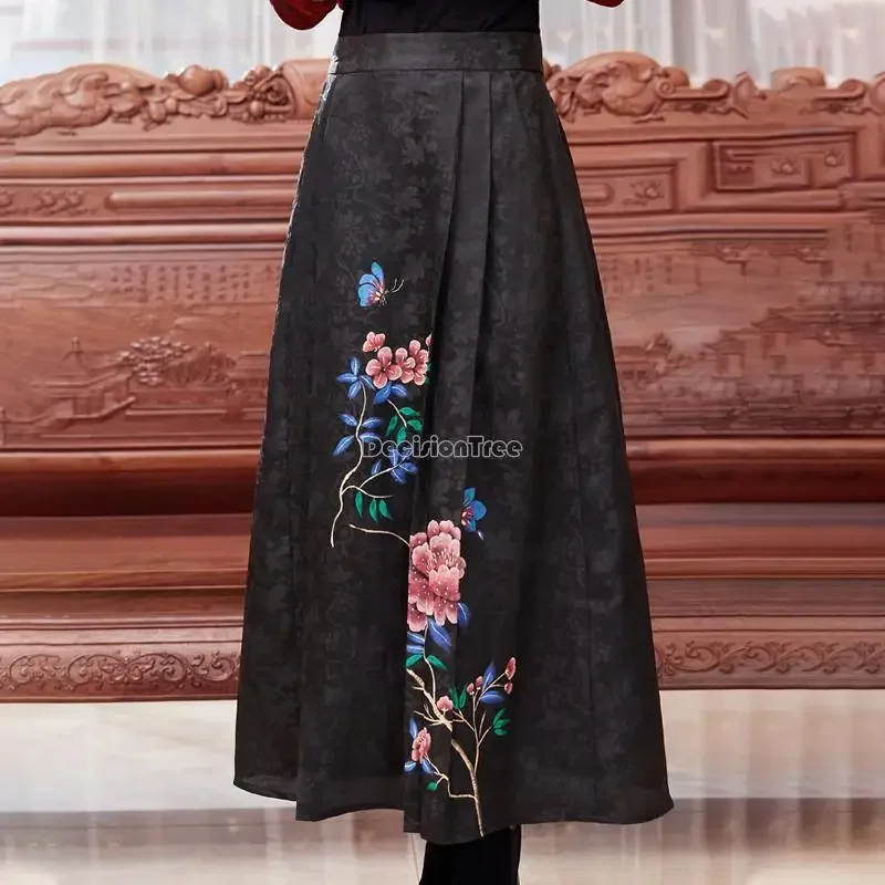 Jupe longue imprimée en fil de style rétro chinois pour femmes, costume tang classique, ample, taille haute, 2023, g522